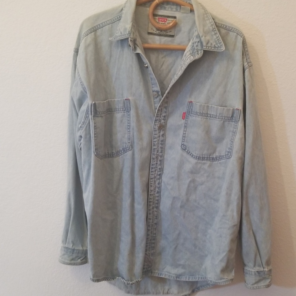 70s red tab levi denim work shirt